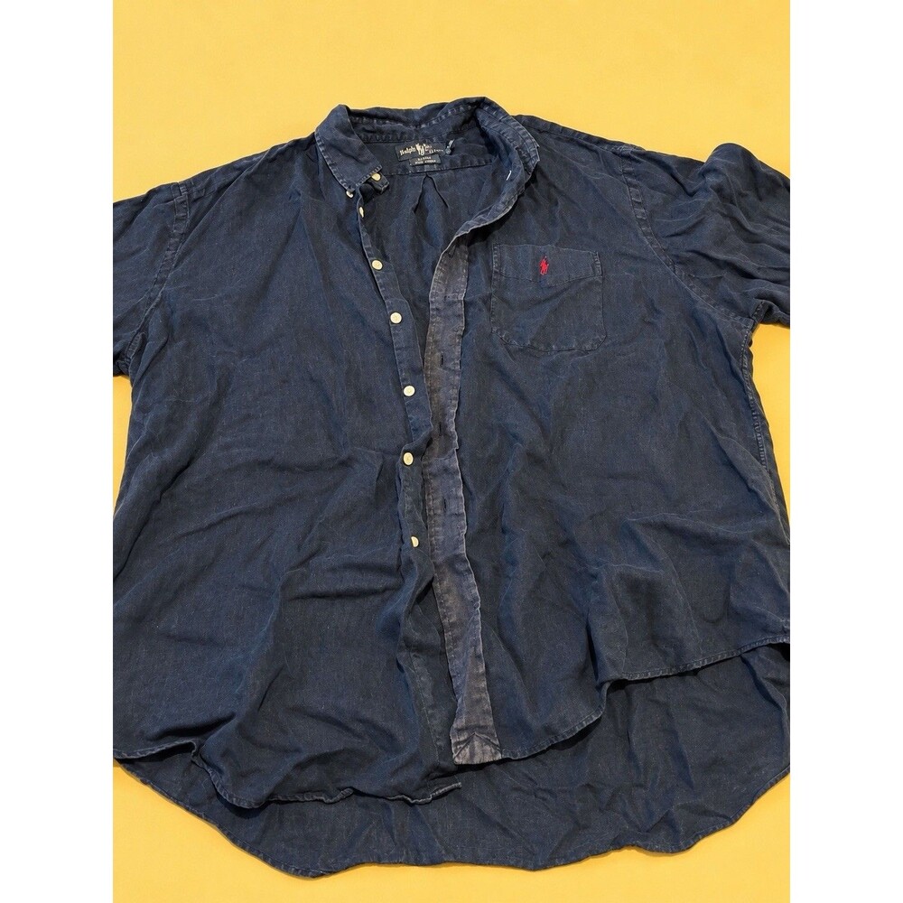 Polo Ralph Lauren Blaire Linen Shirt Men’s XXL Navy Short Sleeve Flawed